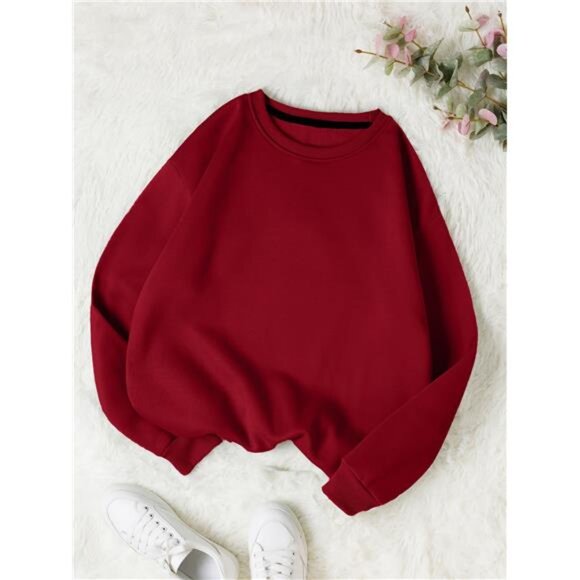 INAWLY Solid Round Neck Thermal Pullover,Long Sleeve Tops Graduation,Back To - Picture 1 of 5